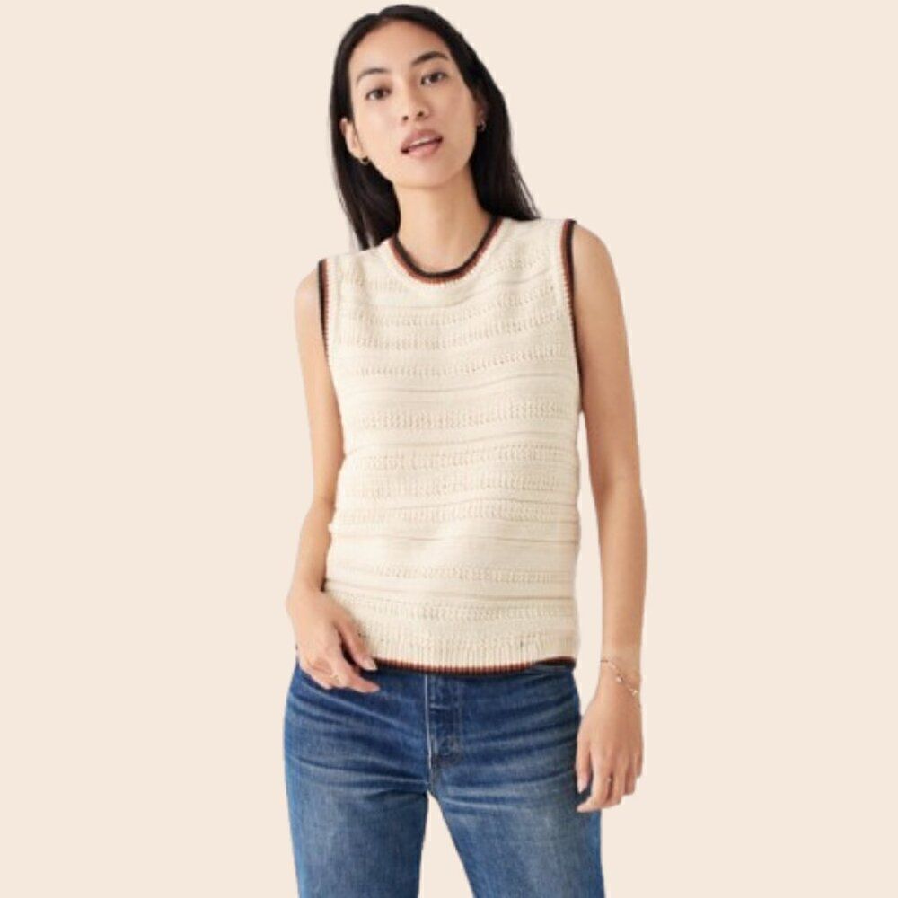 Faherty Cream Mixed Stitch Tank Size XS